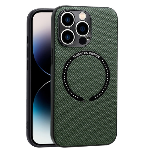 For iPhone 14 Pro Max Carbon Fiber Texture MagSafe Magnetic Phone Case (Dark Green) - iPhone 14 Pro Max Cases by buy2fix | Online Shopping UK | buy2fix