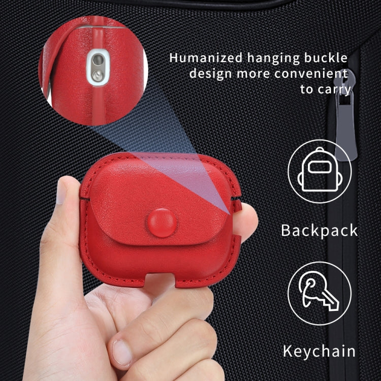 For AirPods Pro 2 Litchi Texture PU Leather Earphone Protective Case with Lanyard(Red) - For AirPods Pro 2 by buy2fix | Online Shopping UK | buy2fix