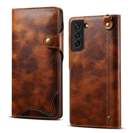 For Samsung Galaxy S22 5G Denior Oil Wax Cowhide Magnetic Button Genuine Leather Case(Brown) - Galaxy S22 5G Cases by Denior | Online Shopping UK | buy2fix