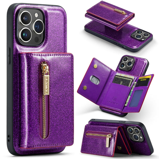 For iPhone 14 Pro Max DG.MING M3 Series Glitter Powder Card Bag Leather Case(Dark Purple) - iPhone 14 Pro Max Cases by DG.MING | Online Shopping UK | buy2fix