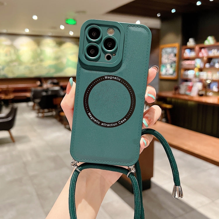For iPhone 14 Pro Max MagSafe Magnetic Lanyard Phone Case(Dark Green) - iPhone 14 Pro Max Cases by buy2fix | Online Shopping UK | buy2fix