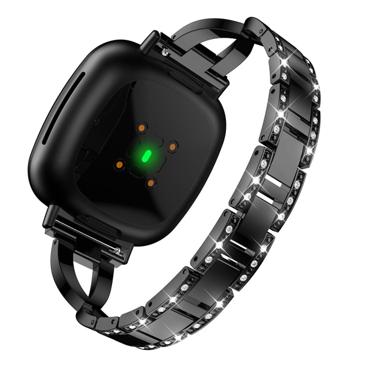 For Fitbit Versa 4 / Sense 2 Universal  Diamond Metal Watch Band(Black) - Watch Bands by buy2fix | Online Shopping UK | buy2fix