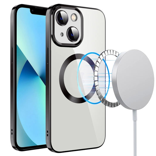 For iPhone 14 Electroplating MagSafe TPU Phone Case with Lens Film(Black) - iPhone 14 Cases by buy2fix | Online Shopping UK | buy2fix