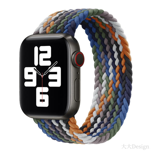 Nylon Single-turn Braided Watch Band For Apple Watch Ultra 49mm / Series 8&7 45mm / SE 2&6&SE&5&4 44mm / 3&2&1 42mm, Length:155mm(Denim Colorful) - Watch Bands by buy2fix | Online Shopping UK | buy2fix