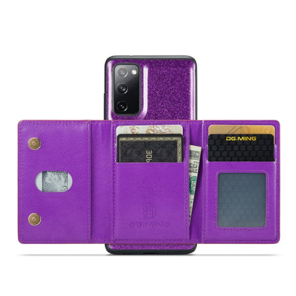 For Samsung Galaxy S20 FE DG.MING M3 Series Glitter Powder Card Bag Leather Case(Dark Purple) - Galaxy Phone Cases by DG.MING | Online Shopping UK | buy2fix