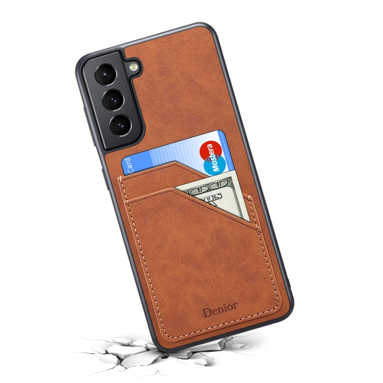 For Samsung Galaxy S23+ 5G Denior PU Dual Card Slot Phone Case(Brown) - Galaxy S23+ 5G Cases by Denior | Online Shopping UK | buy2fix