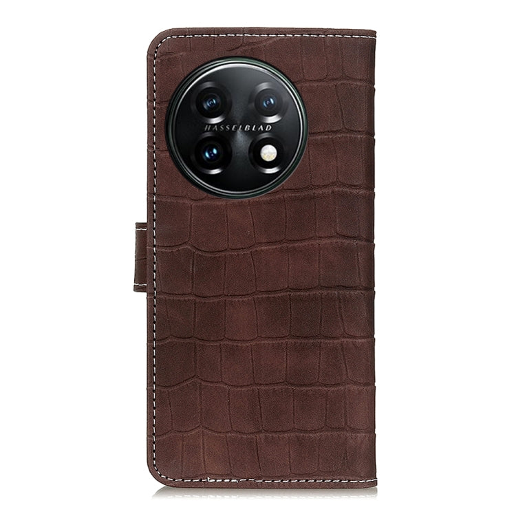 For OnePlus 11 5G Magnetic Crocodile Texture Leather Phone Case(Brown) - OnePlus Cases by buy2fix | Online Shopping UK | buy2fix