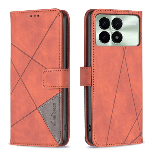 For Xiaomi Redmi K70 / K70 Pro Magnetic Buckle Rhombus Texture Leather Phone Case(Brown) - K70 Pro Cases by buy2fix | Online Shopping UK | buy2fix