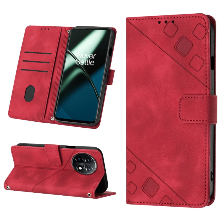 For OnePlus 11 Skin-feel Embossed Leather Phone Case(Red) - OnePlus Cases by buy2fix | Online Shopping UK | buy2fix