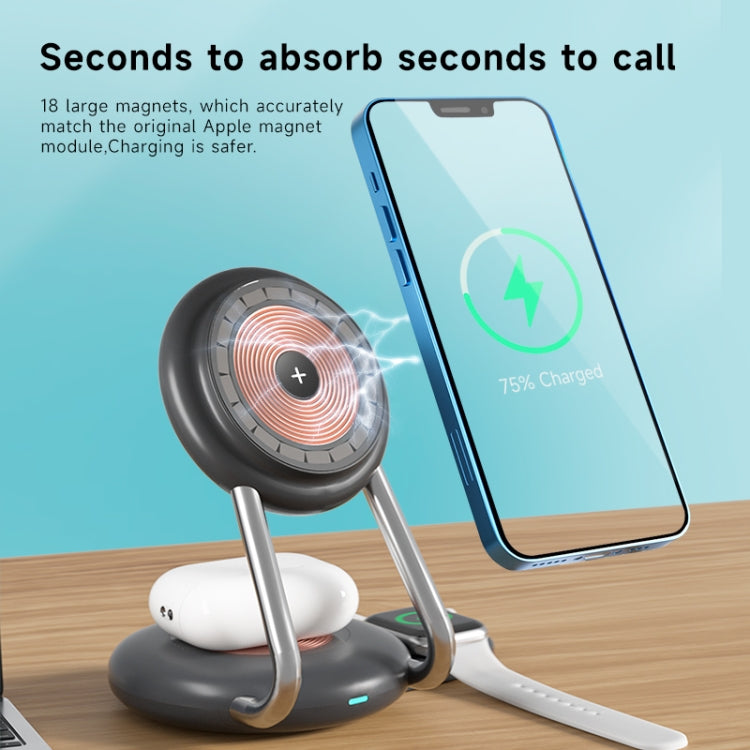 N21 15W 3 in 1 Transparent Magnetic Wireless Charger(Black) - Wireless Charger by buy2fix | Online Shopping UK | buy2fix