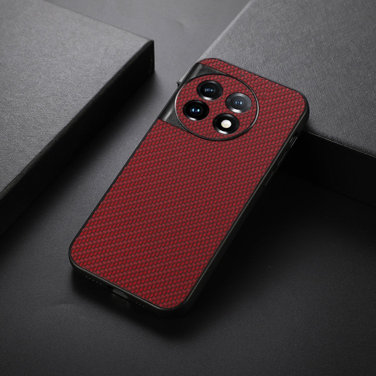 For OnePlus 11 5G Accurate Hole Carbon Fiber Texture PU Phone Case(Red) - OnePlus Cases by buy2fix | Online Shopping UK | buy2fix