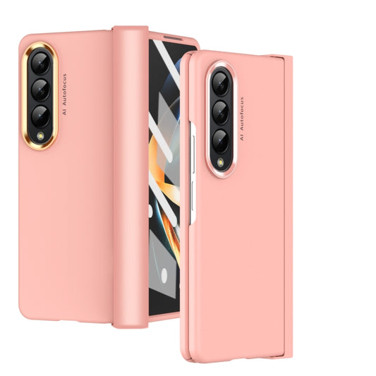 For Samsung Galaxy Z Fold4 5G Skin Feel Two-color Contact Lens Hinge Flip Phone Case(Pink) - Galaxy Z Fold4 5G Cases by buy2fix | Online Shopping UK | buy2fix