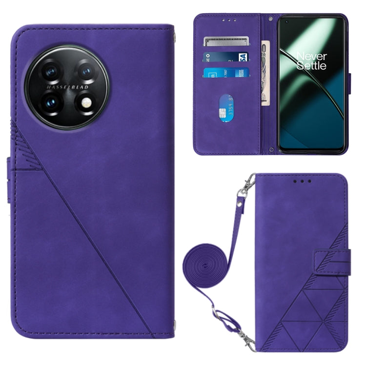 For OnePlus 11 Crossbody 3D Embossed Flip Leather Phone Case(Purple) - OnePlus Cases by buy2fix | Online Shopping UK | buy2fix