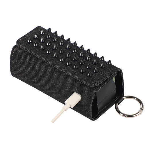 For IQOS ILUMA Pentagram Rivet Leather Texture Flip Electronic Cigarette Storage Bag with Hook(Denim Black + Black Spikes) - E Cigarette Accessories by buy2fix | Online Shopping UK | buy2fix