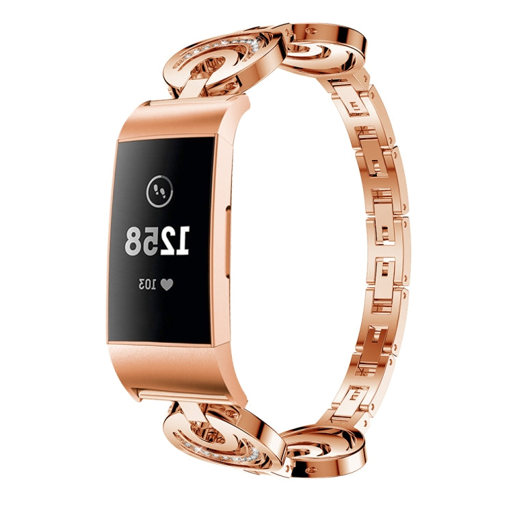 For Fitbit Charge 3 / 4 Sun Moon Star Diamond Metal Watch Band(Rose Gold) - Watch Bands by buy2fix | Online Shopping UK | buy2fix