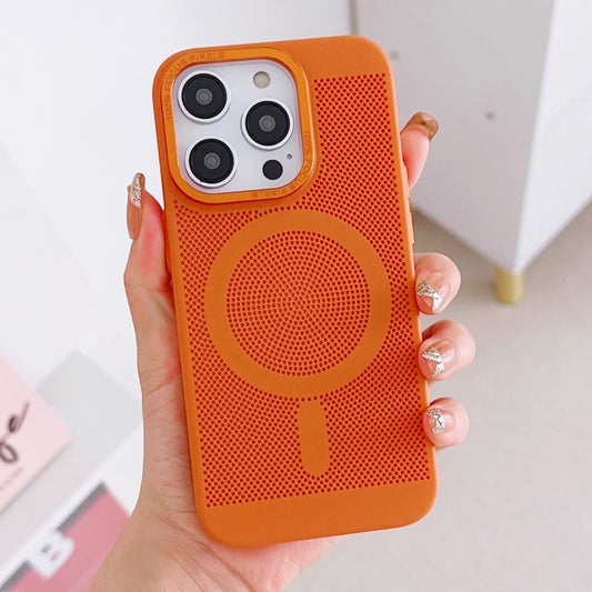 For iPhone 14 Grid Cooling MagSafe Magnetic Phone Case(Orange Yellow) - iPhone 14 Cases by buy2fix | Online Shopping UK | buy2fix