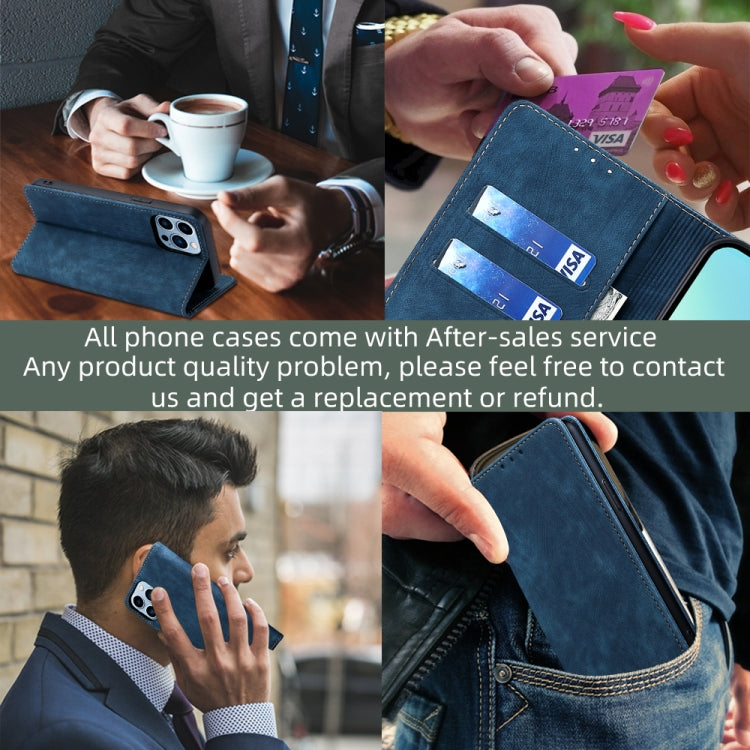 For Blackview A52 RFID Anti-theft Brush Magnetic Leather Phone Case(Blue) - More Brand by buy2fix | Online Shopping UK | buy2fix