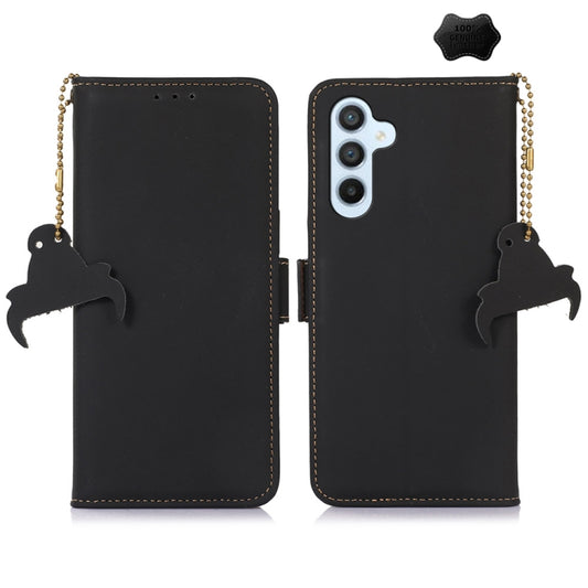 For Samsung Galaxy A15 Genuine Leather Magnetic RFID Leather Phone Case(Black) - Galaxy Phone Cases by buy2fix | Online Shopping UK | buy2fix