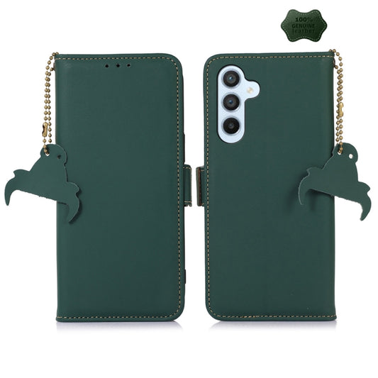 For Samsung Galaxy A15 Genuine Leather Magnetic RFID Leather Phone Case(Green) - Galaxy Phone Cases by buy2fix | Online Shopping UK | buy2fix