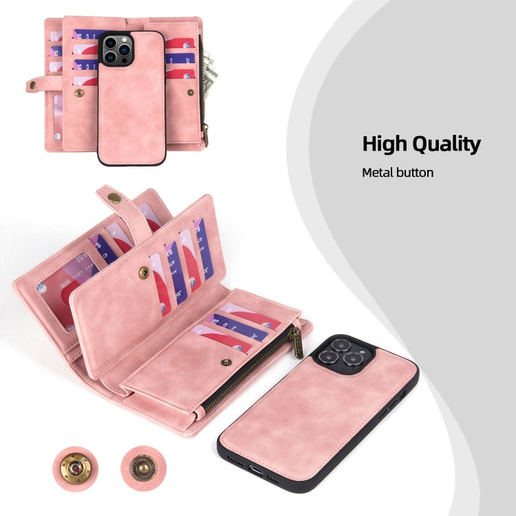 For iPhone 13 Pro Max Zipper Wallet Detachable MagSafe Leather Phone Case(Pink) - iPhone 13 Pro Max Cases by buy2fix | Online Shopping UK | buy2fix