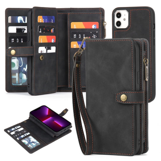 For iPhone 11 Zipper Wallet Detachable MagSafe Leather Phone Case(Black) - iPhone 11 Cases by buy2fix | Online Shopping UK | buy2fix