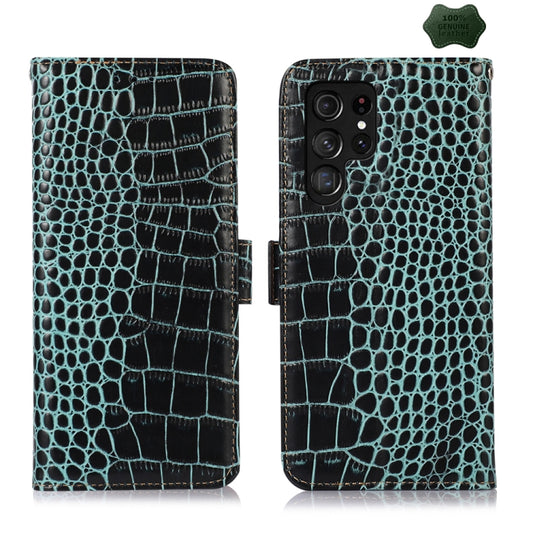 For Samsung Galaxy S24 Ultra Crocodile Top Layer Cowhide Leather Phone Case(Green) - Galaxy Phone Cases by buy2fix | Online Shopping UK | buy2fix