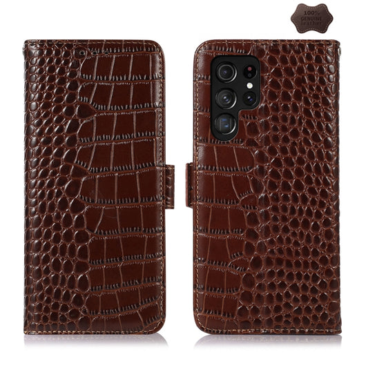 For Samsung Galaxy S24 Ultra Crocodile Top Layer Cowhide Leather Phone Case(Brown) - Galaxy Phone Cases by buy2fix | Online Shopping UK | buy2fix