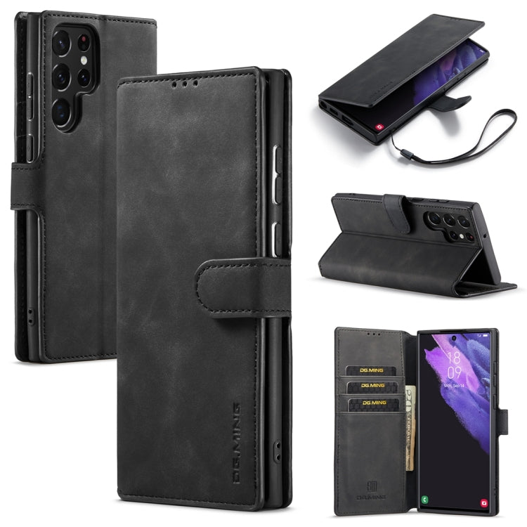 For Samsung Galaxy S23 Ultra 5G DG.MING Retro Oil Edge Flip Leather Phone Case(Black) - Galaxy S23 Ultra 5G Cases by DG.MING | Online Shopping UK | buy2fix