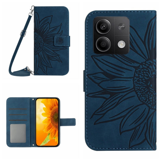For Xiaomi Redmi Note 13 4G Global Skin Feel Sun Flower Embossed Flip Leather Phone Case with Lanyard(Inky Blue) - Note 13 Cases by buy2fix | Online Shopping UK | buy2fix