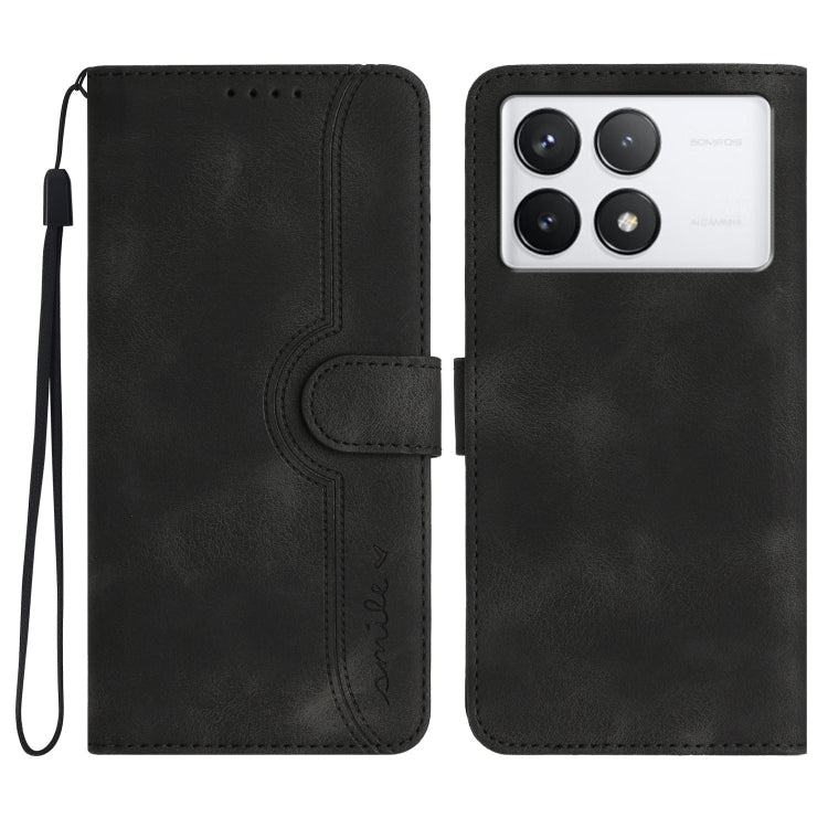 For Xiaomi Redmi K70 Heart Pattern Skin Feel Leather Phone Case(Black) - K70 Cases by buy2fix | Online Shopping UK | buy2fix