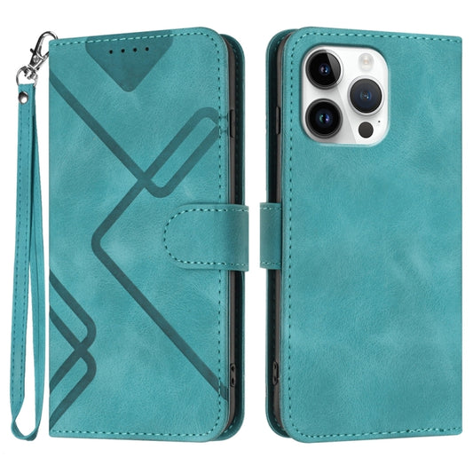 For iPhone 16 Pro Max Line Pattern Skin Feel Leather Phone Case(Light Blue) - iPhone 16 Pro Max Cases by buy2fix | Online Shopping UK | buy2fix