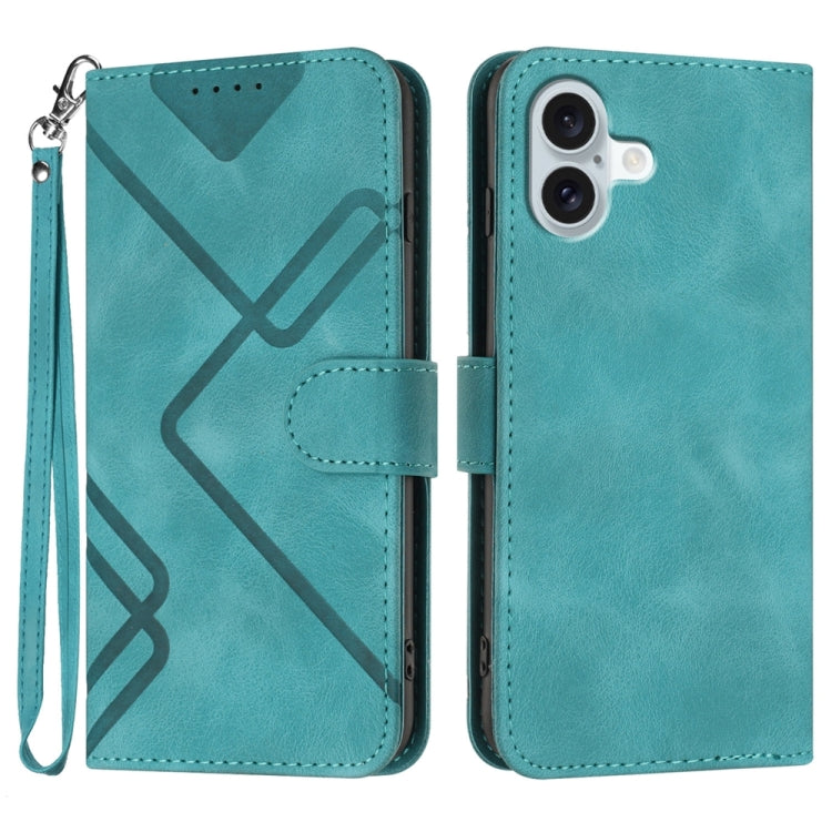 For iPhone 16 Plus Line Pattern Skin Feel Leather Phone Case(Light Blue) - iPhone 16 Plus Cases by buy2fix | Online Shopping UK | buy2fix