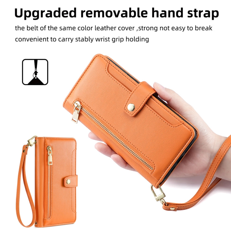 For Samsung Galaxy S21 Ultra 5G Sheep Texture Cross-body Zipper Wallet Leather Phone Case(Orange) - Galaxy S21 Ultra 5G Cases by buy2fix | Online Shopping UK | buy2fix