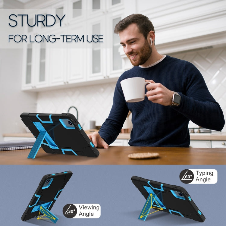 For Lenovo Tab M11/ Xiaoxin Pad 11 2024 Contrast Color Silicone Hybrid PC Tablet Case with Holder(Black Blue) - Lenovo by buy2fix | Online Shopping UK | buy2fix
