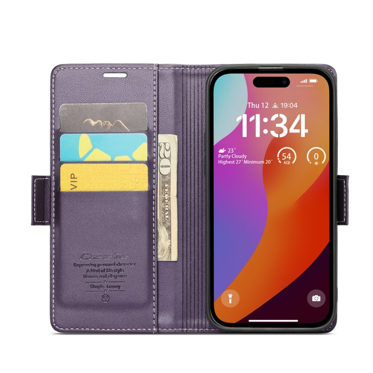 For iPhone 15 Pro CaseMe 023 Butterfly Buckle Litchi Texture RFID Anti-theft Leather Phone Case(Pearly Purple) - iPhone 15 Pro Cases by CaseMe | Online Shopping UK | buy2fix