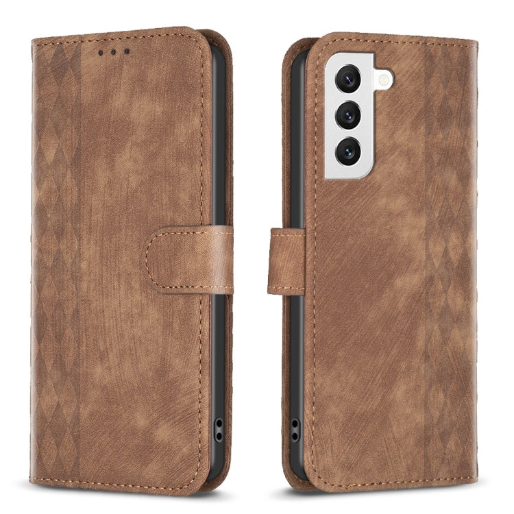 For Samsung Galaxy S22 5G Plaid Embossed Leather Phone Case(Brown) - Galaxy S22 5G Cases by buy2fix | Online Shopping UK | buy2fix