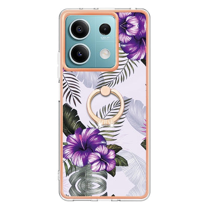 For Xiaomi Redmi Note 13 5G Global Electroplating IMD TPU Phone Case with Ring(Purple Flower) - Note 13 Cases by buy2fix | Online Shopping UK | buy2fix