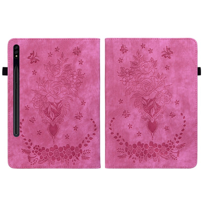 For Samsung Galaxy Tab S9+ Butterfly Rose Embossed Leather Tablet Case(Rose Red) - Galaxy Tab S9+ Cases by buy2fix | Online Shopping UK | buy2fix