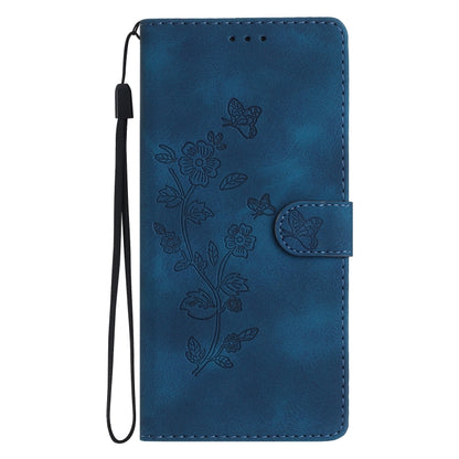 For iPhone 16 Flower Butterfly Embossing Pattern Leather Phone Case(Blue) - iPhone 16 Cases by buy2fix | Online Shopping UK | buy2fix