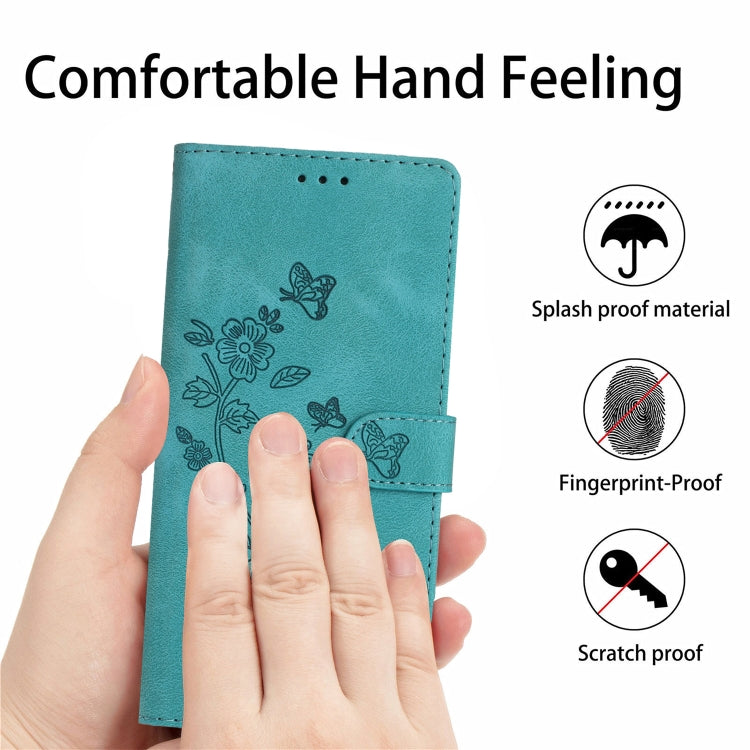 For iPhone 16 Pro Flower Butterfly Embossing Pattern Leather Phone Case(Sky Blue) - iPhone 16 Pro Cases by buy2fix | Online Shopping UK | buy2fix