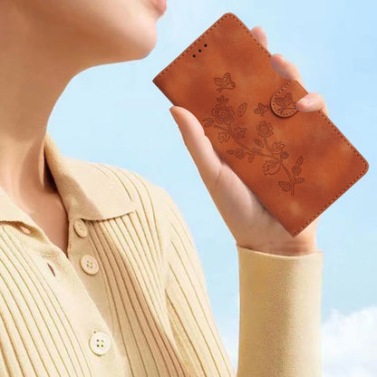 For iPhone 16 Pro Max Flower Butterfly Embossing Pattern Leather Phone Case(Brown) - iPhone 16 Pro Max Cases by buy2fix | Online Shopping UK | buy2fix