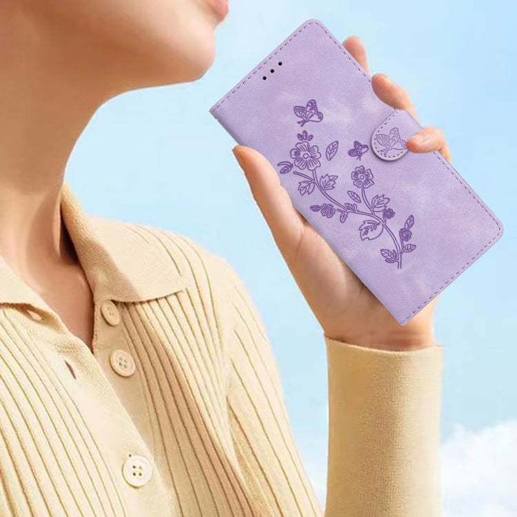 For iPhone 16 Pro Max Flower Butterfly Embossing Pattern Leather Phone Case(Purple) - iPhone 16 Pro Max Cases by buy2fix | Online Shopping UK | buy2fix