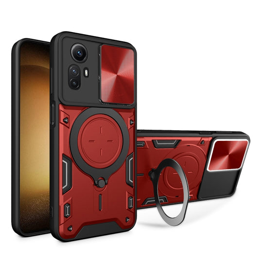 For Xiaomi Redmi Note 12S 4G CD Texture Sliding Camshield Magnetic Holder Phone Case(Red) - Xiaomi Cases by buy2fix | Online Shopping UK | buy2fix