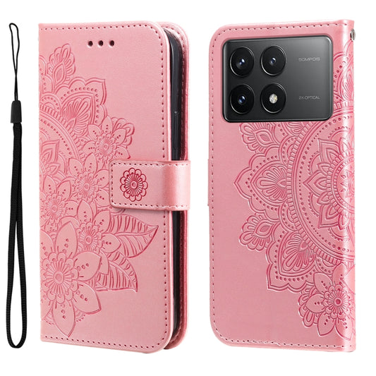 For Xiaomi Redmi K70 / K70 Pro 7-petal Flowers Embossing Leather Phone Case(Rose Gold) - K70 Pro Cases by buy2fix | Online Shopping UK | buy2fix