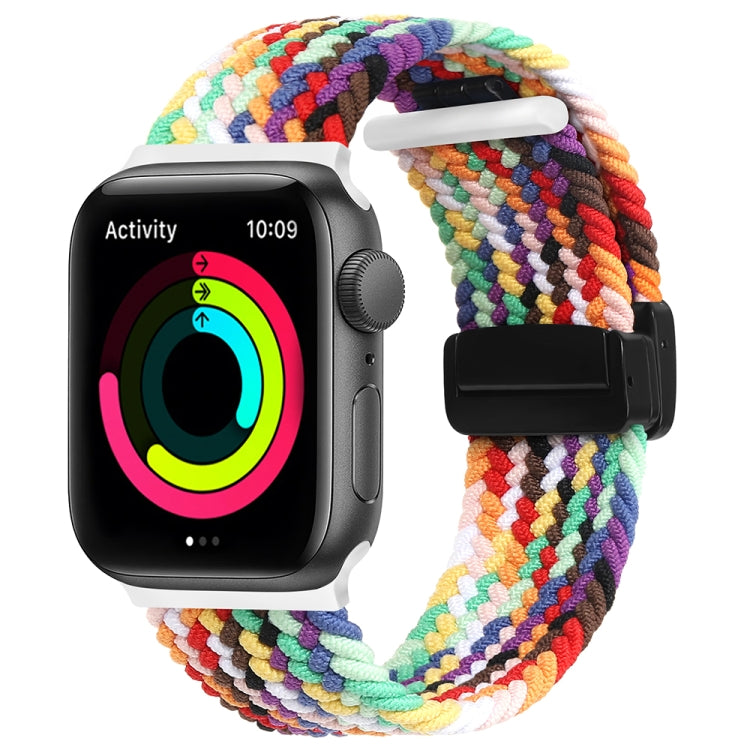 Magnetic Fold Clasp Woven Watch Band For Apple Watch SE 2022 44mm(Rainbow Color) - Watch Bands by buy2fix | Online Shopping UK | buy2fix