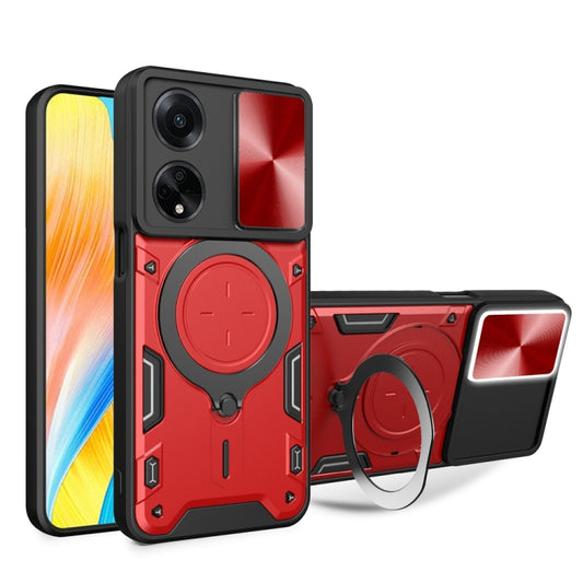 For OPPO F23 5G India / A98 5G / A1 5G CD Texture Sliding Camshield Magnetic Holder Phone Case(Red) - OPPO Cases by buy2fix | Online Shopping UK | buy2fix