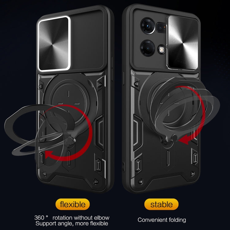 For OPPO Reno7 4G / F21 Pro 4G CD Texture Sliding Camshield Magnetic Holder Phone Case(Black) - OPPO Cases by buy2fix | Online Shopping UK | buy2fix