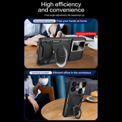 For OPPO Reno8 5G CD Texture Sliding Camshield Magnetic Holder Phone Case(Blue) - OPPO Cases by buy2fix | Online Shopping UK | buy2fix