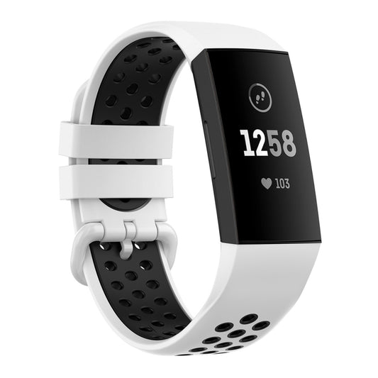 For Fitbit Charge 4 / Charge 3 / Charge 3 SE Watch Button Two Colors Silicone Replacement Strap Watchband(White Black) - Watch Bands by buy2fix | Online Shopping UK | buy2fix