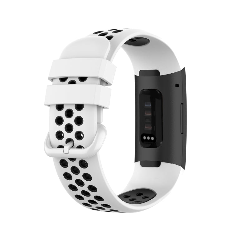 For Fitbit Charge 4 / Charge 3 / Charge 3 SE Watch Button Two Colors Silicone Replacement Strap Watchband(White Black) - Watch Bands by buy2fix | Online Shopping UK | buy2fix